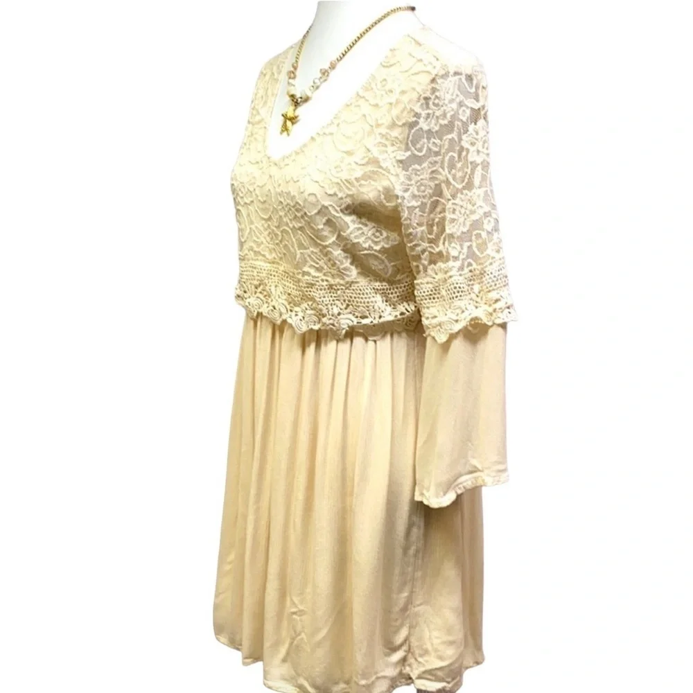 Zanzea Boho Cream Lace Bell Sleeves Dress - Picture 3 of 5